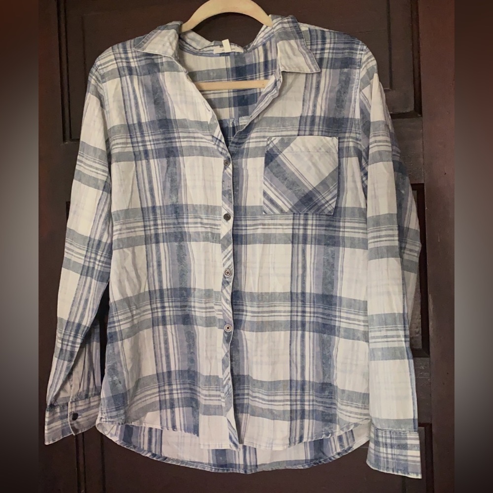 Blue and white button down shirt